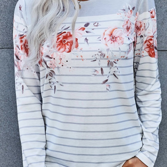 Floral print striped long sleeve top - Picture 3 of 5